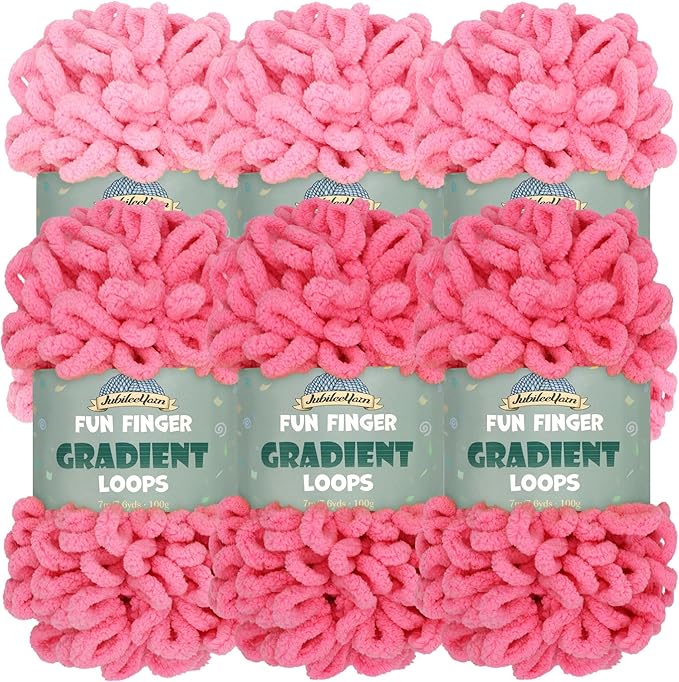 JubileeYarn Fun Finger Gradient Loops Yarn - 100g/Skein Jumbo Polyester - Venus - 6 Skeins (5 Shades)