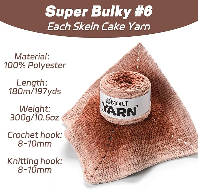 Blanket Perfect Ombre Cake Yarn - Baby Yarn for Crocheting Soft - 3 Pack of 10.6oz/300g - #6 Super Bulky - 197 Yards for Knitting, Crafts & Amigurumi, Chunky Chenille Yarn(3 Milk Coffee)