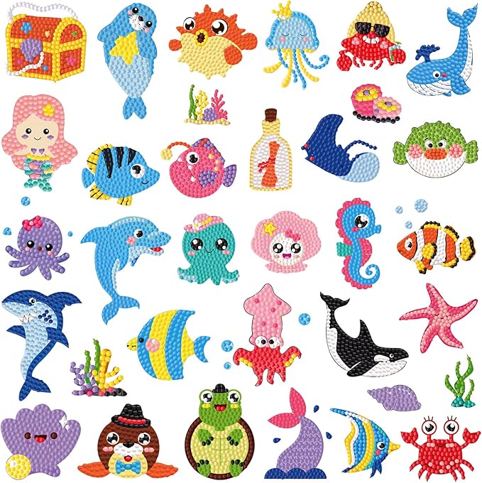 Labeol Diamond Art Kits for Kids Boys and Girls Ages 6-8-10-12 Easy to DIY Creative Diamond Art Sticker Craft by Numbers Kits for Kids and Adult Beginners (sea)