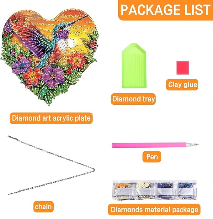 Ginfonr Diamond Painting Kits Hanging Pendant, Hummingbird Diamond Art Kits for Adults, Special Shaped Rhinestone Landscape Diamond Art, Double Sided Hanging Kits for Garden Wall Window 8 x 8 inch