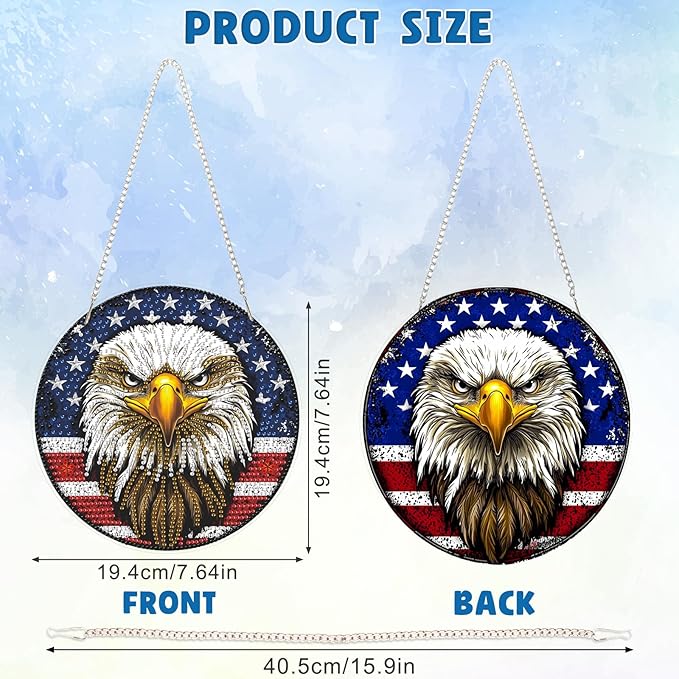 DOMROM 4TH of July Diamond Art Hanging Kit for Adult, Eagle Diamond Art Hanging Kit, Patriotic DIY Diamond Art, Independence Day Diamond Hanging Pendant, Window Pendants Garden Wall Hanging Ornament