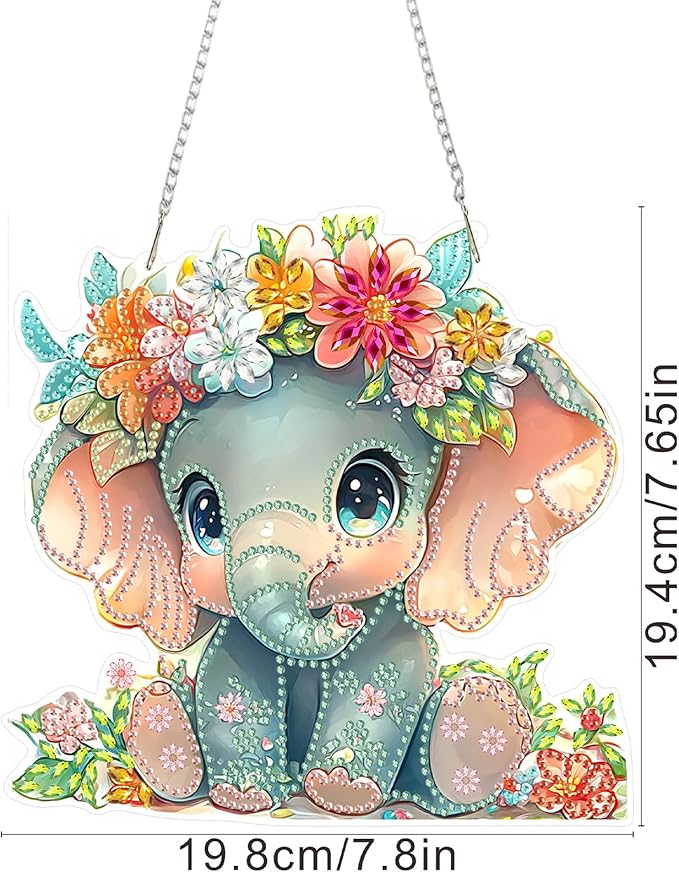 SENQAO Elephant Diamond Art Hanging Kit for Adult, Special Shaped Rhinestone, DIY Acrylic 5D Diamond Art Painting Window Pendants Home Garden Wall Hanging Kits Hanging Ornament