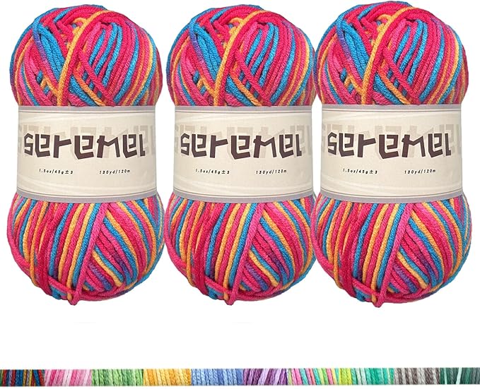3 Pcs Pack with 5-Ply Acrylic Yarn, 3 Balls of 4.8Oz/135g Soft 3mm Medium Thick Colorful Yarn for Crocheting Knitting, 260 Yds/240m Crochet Blanket、Braids/DIY (Blue-red Yellow)