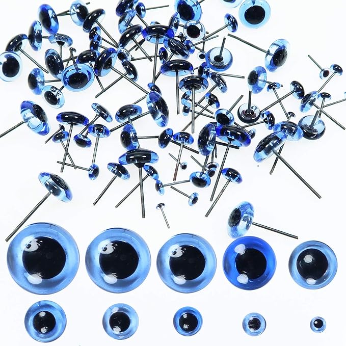 TOAOB 100pcs Blue Glass Eyes Kits 3mm to 12mm Assorted Sizes for Crafts Needle Felting Decoys Sewing