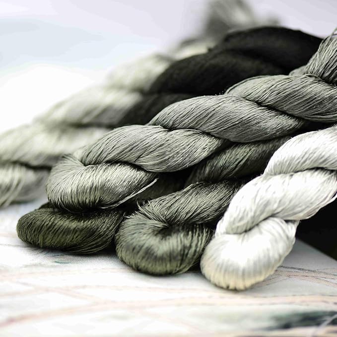 Natural Silk Thread – 6 Colors, 110m Each, Hand-Dyed Premium Silk Floss for Fine Embroidery, Needlepoint, and Handcrafts