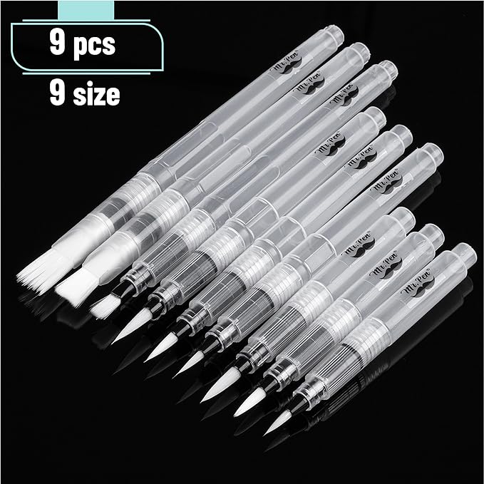 Mr. Pen- Watercolor Brush Pens, 9 pcs, Watercolor Brushes Set, Water Brush Pen, Water Color Pens, Refillable Brush Pen