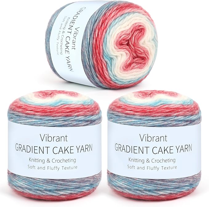 Aeelike Gradient Yarn for Crocheting, 3 Skeins Cake Yarns 100g (3.52 oz) 245m (267 Yards) # 3 Light Weight - Super Soft Ombré Fairyland Yarns for Making Colorful Crafts, Red Blue Gradient