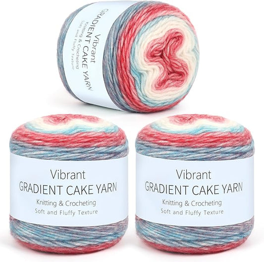 Aeelike Gradient Yarn for Crocheting, 3 Skeins Cake Yarns 100g (3.52 oz) 245m (267 Yards) # 3 Light Weight - Super Soft Ombré Fairyland Yarns for Making Colorful Crafts, Red Blue Gradient