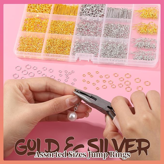 LEOBRO 1200PCS Jewelry Making Supplies, Jewelry Findings, with Jump Rings for Jewelry Making, Earring Hooks Earring Findings, Lobster Claw Clasps and Necklace Extenders