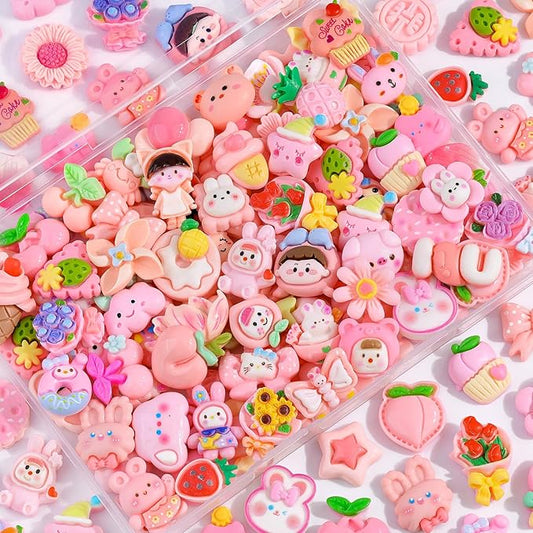 100PCS Pink Slime Charms Cute Flatback Resin Charms for Slime, Random Kawaii Decoden Charm for Embellishments Phone Junk Case Charms Bulk, Hairpins Scrapbooking Crafting & DIY Decoration
