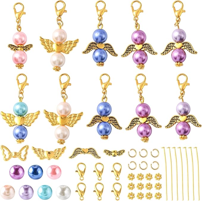 418Pcs Angel Jewelry Making Kit, DIY Pendants Charms Making Kits, Silver Colorful Beads Jump Ring Head Pins Findings for Bracelets Necklaces Earrings Crafting