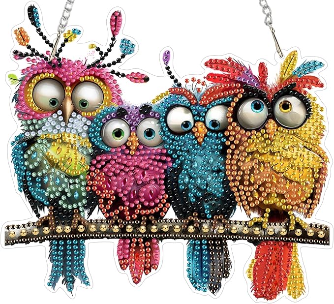 Hanging Diamond Art Kit for Adult, Colorful Cute Birds, 5D Special Shaped Rhinestone Diamond Painting Ornament, Funny Birds, DIY Acrylic Diamond Art Painting Window Pendants Home Garden Wall Decor