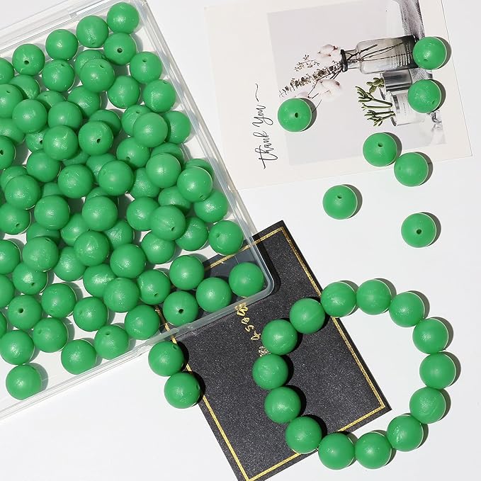 120pcs Richbunnys 15mm Bulk Silicone Beads for Pens and Keychain Making,Large Bead for Necklace and Bracelets Making,Assorted Rubber Beads Set（Pearlescent Forest）