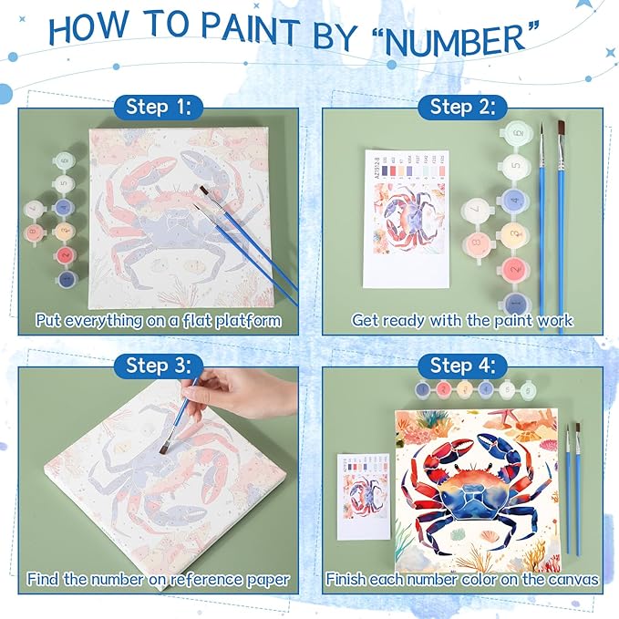 Nezyo 12 Sets Paint by Numbers Kit with Frame for Adult Beginners, Paint by Number DIY Acrylic Painting Canvas for Painting Party, Classroom Activity Birthday Gift, 8 x 8 Inch