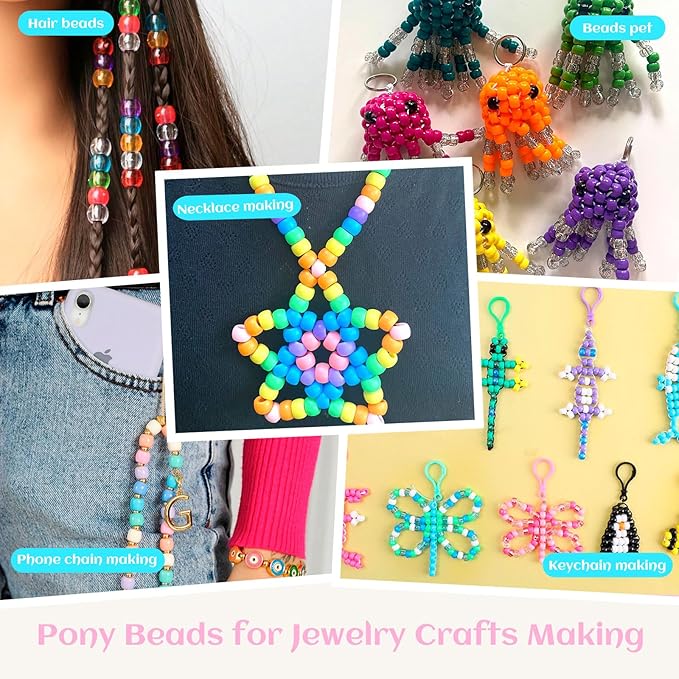 Pastel Pony Beads 1000+pcs, Easter Color Acrylic Kandi Bead Refill Plastic Colored Bead Teal Spring Pony Beads for DIY Crafts Braids Bracelets Mixed Macaron Color Jewelry Making Crafts DIY Projects