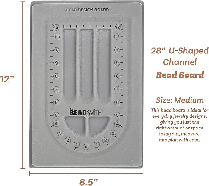 The Beadsmith Bead Board, Grey Flocked, 28” U-Shaped Channel, 8.5 x 12 inches, Design Boards for Creating Bracelets, Necklaces and Other Jewelry