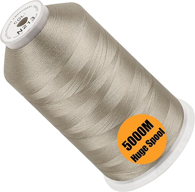 New brothread - Single Huge Spool 5000M Each Polyester Embroidery Machine Thread 40WT for Commercial and Domestic Machines - Beige(Janome Color)