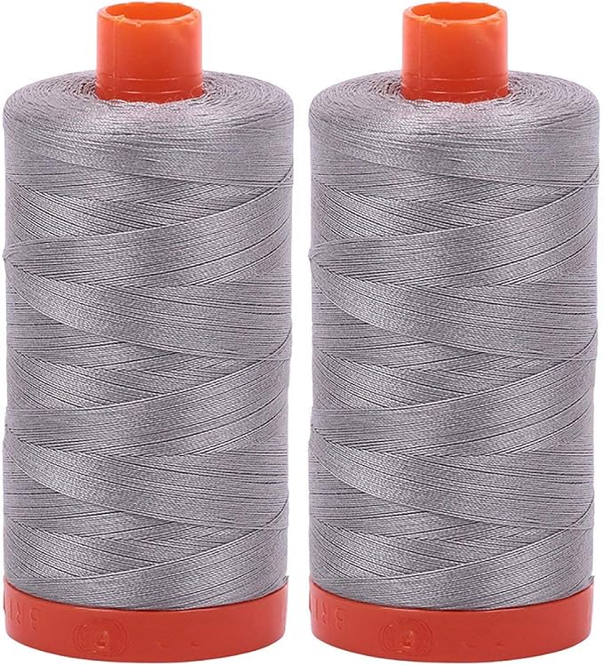 2-Pack - Aurifil 50WT - Stainless Steel (2620) Solid - Mako Cotton Thread - 1422 Yards Each2