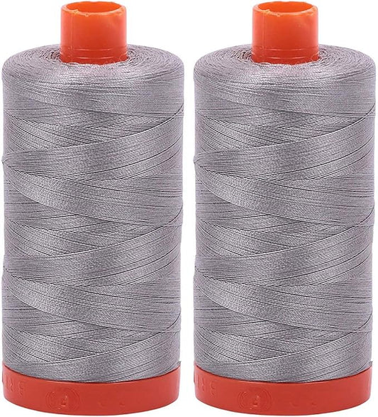 2-Pack - Aurifil 50WT - Stainless Steel (2620) Solid - Mako Cotton Thread - 1422 Yards Each2
