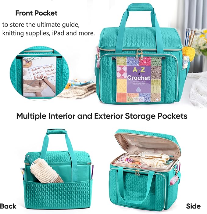 Large Yarn Storage Bag,Crochet Bag Organizer,Yarn Bags for Crocheting,Crochet Storage Bag with Pockets for Crochet Hooks, Crochet Accessories,Knitting Bags,Gifts for Crocheters