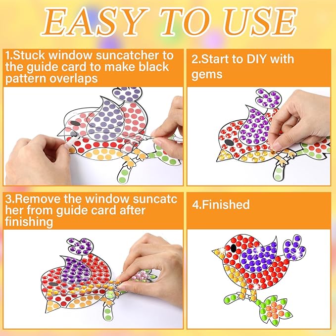 Qyeahkj 6 Pcs Spring Bird Arts Crafts DIY Summer Gem Diamond Suncatcher Crafts for Kids Spring Diamond Painting Gifts Exchange for Kids Aged 4 6 8 10 12 for Home School Party Decor