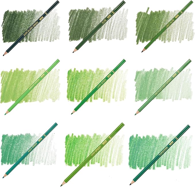 Green Colored Pencils,Oil Based Wooden Colored Pencil Set for Adults Coloring Books Drawing Sketching Art Supplies 24 Color