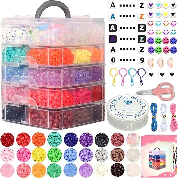 JULIMAIDONG 6500Pcs Pony Beads for Bracelets Making, Multi-Colored Rainbow Plastic Hair Large Beads for Hair Braids, 27 Colors Kandi Friendship Bracelet Bead Jewelry Making Kits for Craft