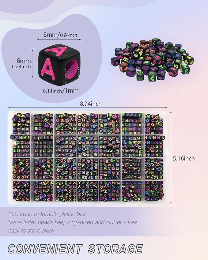 840pcs Black Letter Beads Number and Heart Beads 6x6mm Colorful Alphabet Acrylic Beads for Jewelry Making