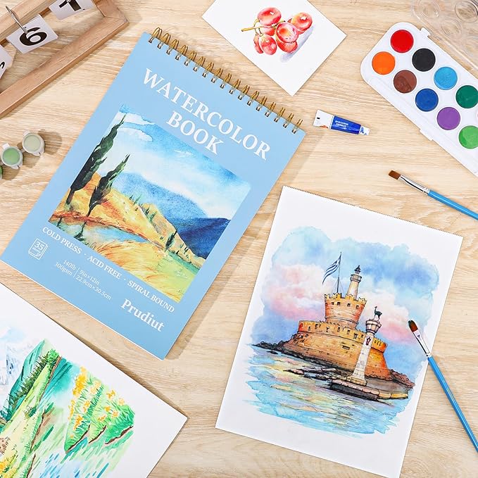 35 Sheets Watercolor Paper Pad 9x12 Inch, 140 lb/300 GSM Cold Press Water Color Paper Spiral Bound Watercolor Sketchbook Easter Gifts for Art Painting, Journal, Drawing, Mixed Media