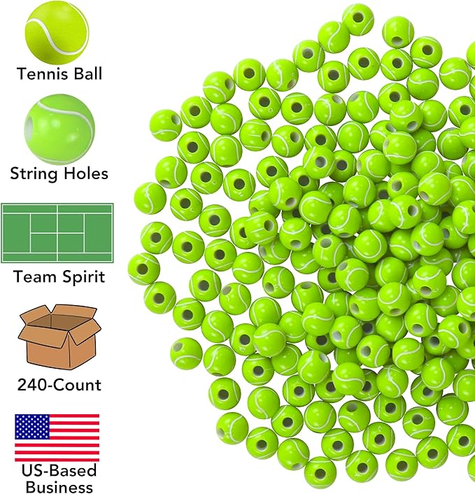 Iconikal 240-Count Acrylic Beads, 12mm Round Plastic Craft Beads for Bracelets, Necklaces, Keychains & Lanyards (Tennis)