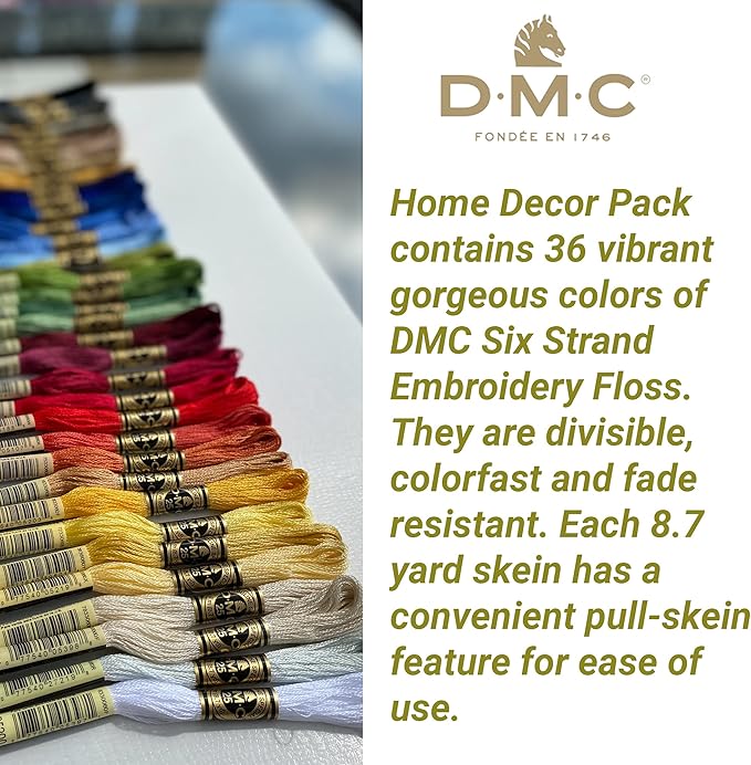 DMC Home Decor Embroidery Floss Set, Cotton Thread Kit Assortmant Pack Bundle with Hand Embroidery Needle Size 3/9 and Threads of DMC Cyclamen Pink/Light Grape. Cross Stitch String,Yarn Supplies