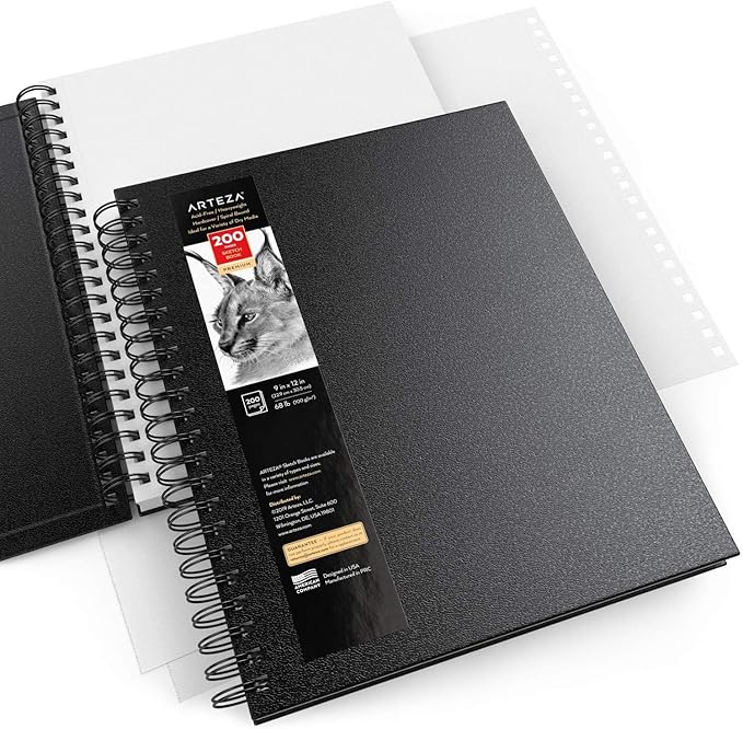 ARTEZA Spiral Sketch Book 9x12 Drawing Pad 2 Pack 200 Sheets Sketch Pads for Drawing for Adults & Teens