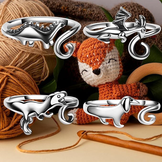 4 Pieces Crochet Ring for Finger Adjustable Yarn Tension Rings for Crocheting Yarn Guide Knitting Rings Crochet Tools