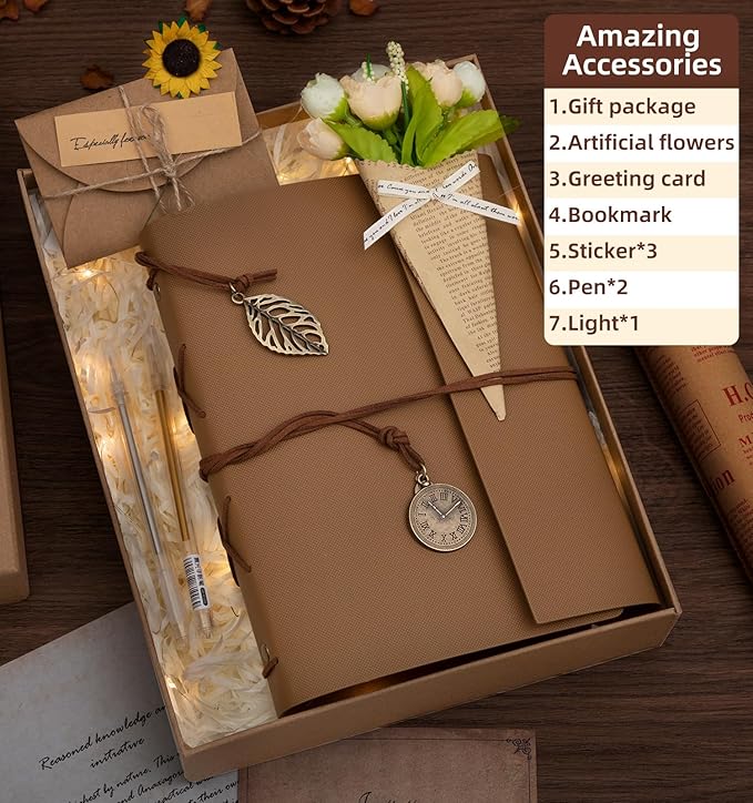 Scrapbook Photo Album 100 Pages, 60 Page Self Adhesive+40 Page Kraft Paper DIY Photo Book for 2x3 3x5 4x6 5x7 Pictures, Leather Memory Book for Wedding Baby Family Travel Birthday Christmas