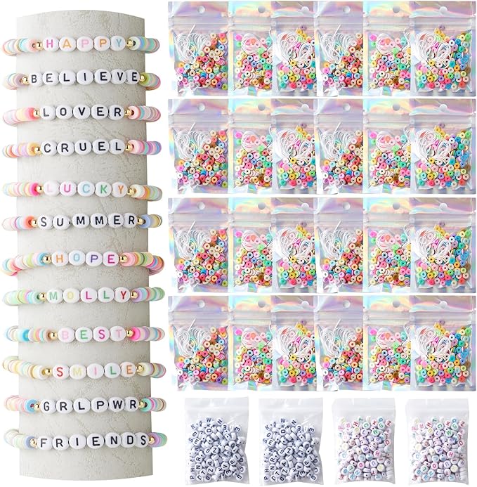 WJXCYGG 24 Set Clay Beads Friendship Bracelet Making Kit Party Favor DIY Jewelry Supplies Bead Set Make Your own Personalised Bracelet for Summer Wedding Birthday Gift Craft Wrapped