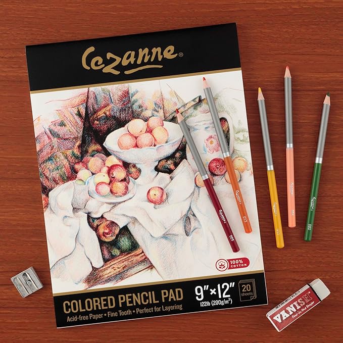 Cezanne 100% Cotton Colored Pencil Sketch Pad - 11x14, 20 Sheets, 122 lb. Fine-Tooth Paper, Art Supplies for Drawing Accessories, Supports Multiple Layers, Ideal for Graphite and Charcoal