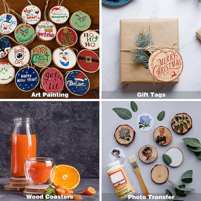 Collabell Christmas Ornament Craft Kit - 20Pcs Natural Round Wood Slices with Painting Supplies for Family, Make Your Own Wood Xmas Tree Decorations, DIY Homemade Wooden Ornaments & Holiday Decor