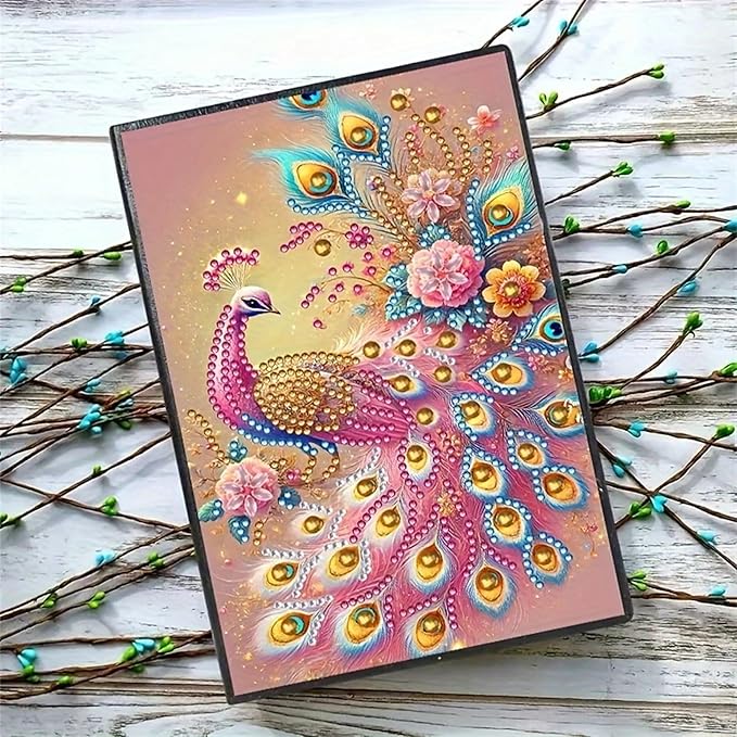 Peacock Diamond Painting Notebook for Adults, A5 Diamonds Art Journal and DIY Sketchbook, Diamond Art Kit Supplies,Gift for Beginners, Craft Lovers, Artists. (Peacock)