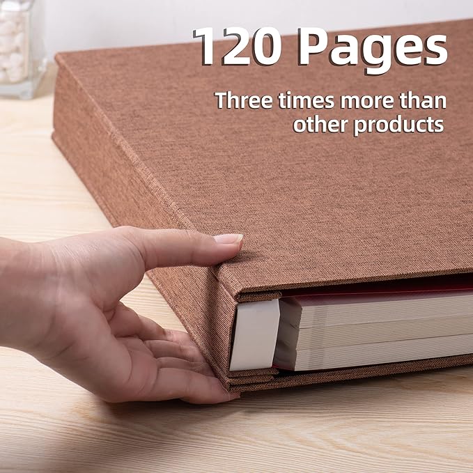 Large Photo Album Self Adhesive 4x6 5x7 3x5 8.5x11 Scrapbook Magnetic Album DIY Scrap Book Length 13 x Width 12.8 (Inches) 120 Sticky Pages Linen Cover DIY Photo Album (Brown)