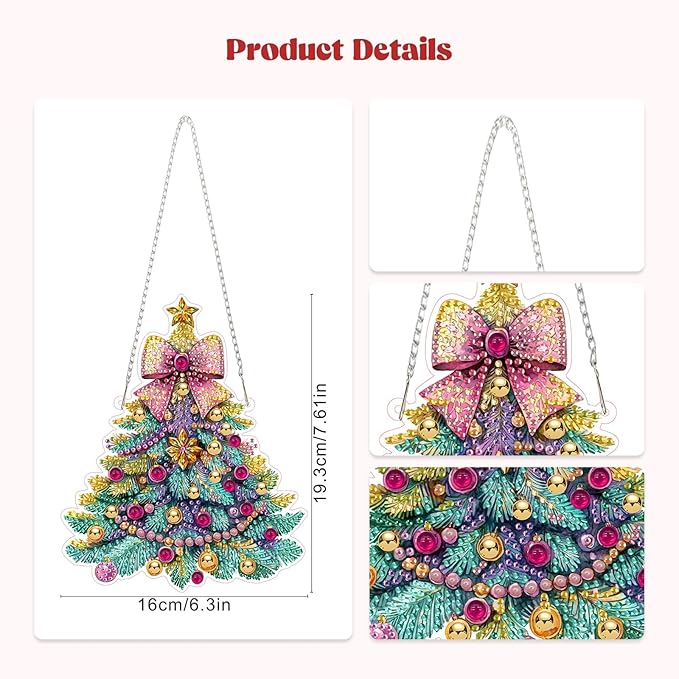 RICUVED Hanging Diamond Art Kit for Adults, Christmas Tree Special Shaped Crystal Gem Craft Diamond Painting Pendant Kit for Beginners, DIY Hanging Acrylic Art Ornament for Home Garden Wall Decor
