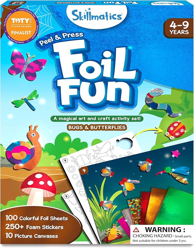 skillmatics foil fun - bugs & butterflies, no mess art for kids, craft kits & supplies, diy creative activity, travel toys, gifts for boys & girls ages 4, 5, 6, 7, 8, 9