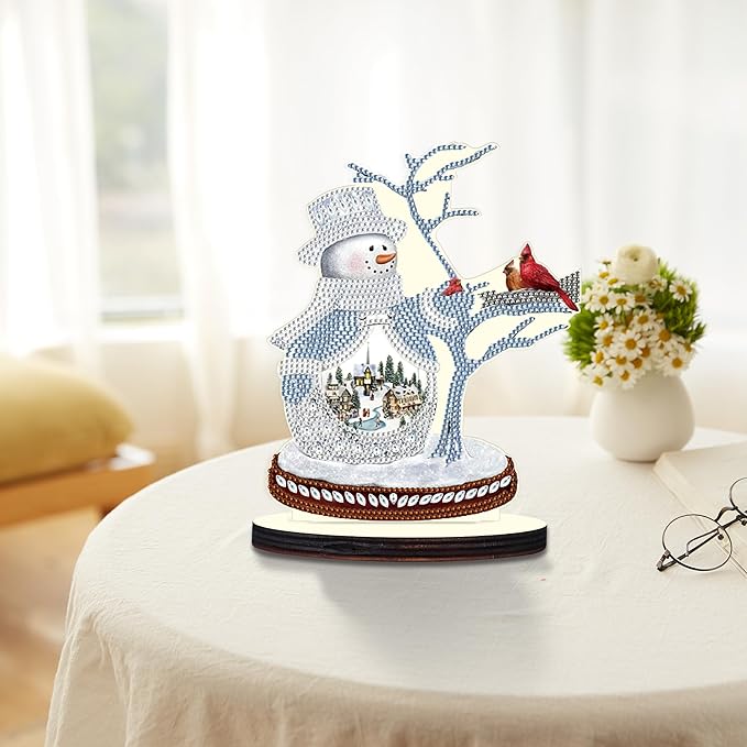 MVVMTOP Christmas Diamond Art Table Decoration, DIY Snowman and Bird, 5D Special Shape Crystal Diamond Partial Art Painting Mosaic Handicraft, Home Office Tabletop Decor Gift