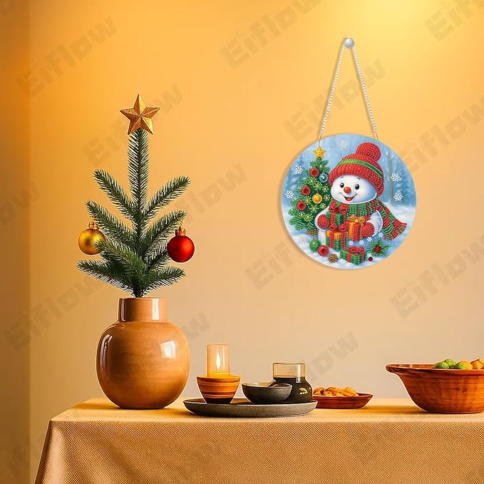 Eiflow Christmas Diamond Art Hanging Kit for Adults, DIY Diamonds Painting Door Hanger Board Kit, Special Crystal Diamond Art Painting Pendant Ornament