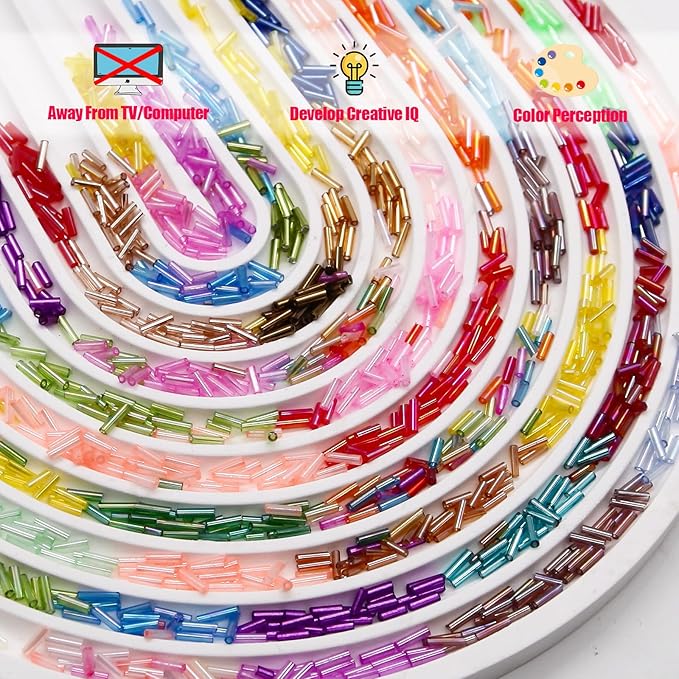 EuTengHao 9600Pcs Tube Beads Kit 7mm Glass Bugle Seed Beads for Jewelry Making Embroidery & Home Decoration (32 Vibrant Colors)