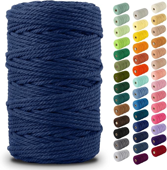 Nook Theory Macrame Cord - 5mm 109 Yards Cotton Rope, 3mm 4mm Yarn, String for Crafts, Perfect for Macrame Wall Hanging and Boho Decorations (Deep Blue)