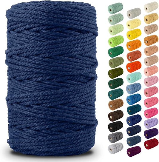 Nook Theory Macrame Cord - 5mm 109 Yards Cotton Rope, 3mm 4mm Yarn, String for Crafts, Perfect for Macrame Wall Hanging and Boho Decorations (Deep Blue)