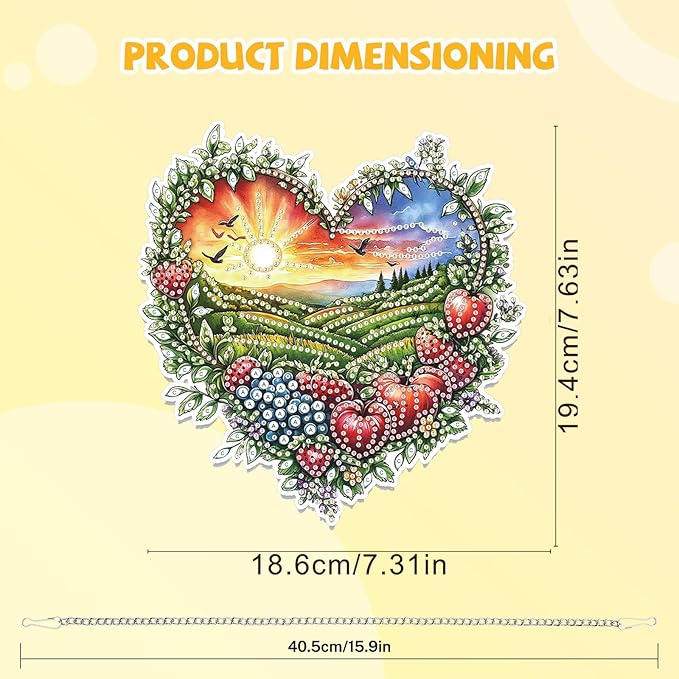 Bowetile Heart Shape Diamond Art Hanging Fruit Kits for Adults, 5D Special Shape Diamond Painting Landscape Window Pendant Kits, Gem Art Suncatchers Ornament for Home Garden Wall Decor