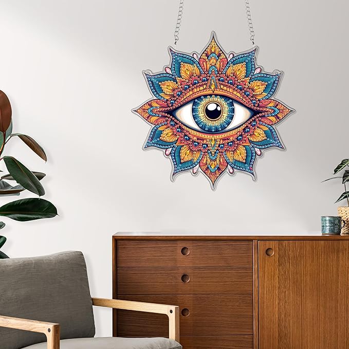 Reofrey Hanging Diamond Art Kits for Adults - 8x8 Inch Eye Acrylic Board Double Sided Pattern Diamond Painting Suncatcher Pendant, DIY Crystal Art for Home Wall or Window Decoration Handmade Gift