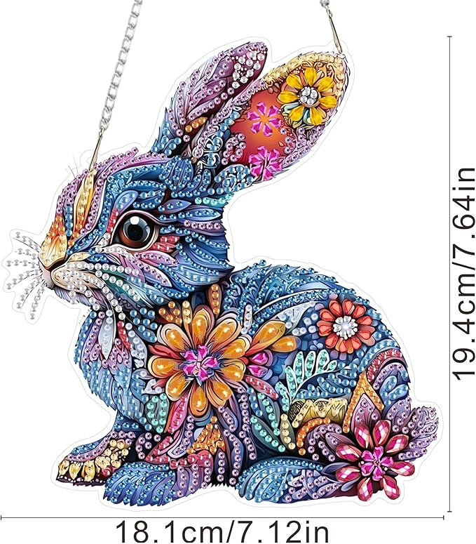 SENQAO Rabbit Diamond Art Hanging Kit for Adult, Special Shaped Rhinestone, DIY Acrylic 5D Diamond Art Painting Window Pendants Home Garden Wall Hanging Kits Hanging Ornament（Easter Rabbit）