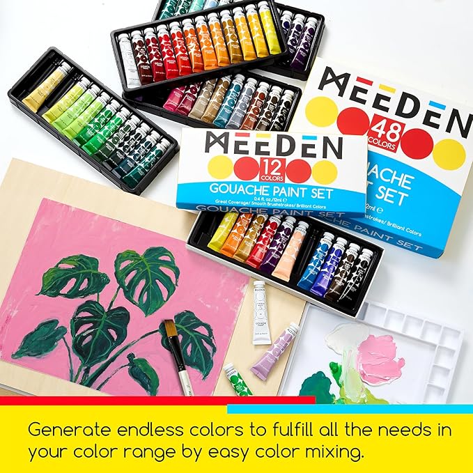MEEDEN Gouache Paint Set, Non-Toxic 24 x 12ml/0.4oz Water-Based Gouache Tubes Paints for Canvas & Paper, Art Supplies for Artist, Adults, Beginners